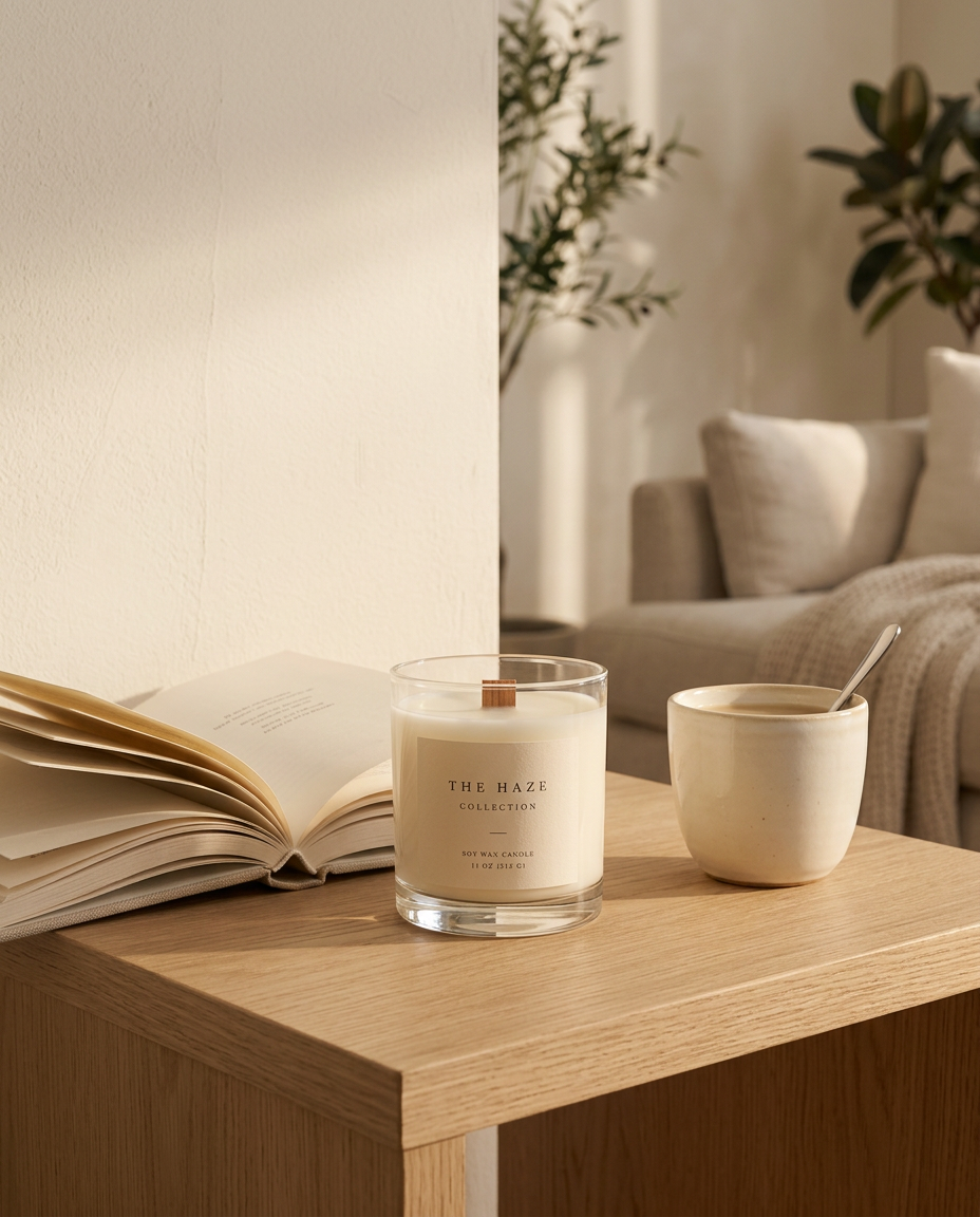 Candle in a home setting