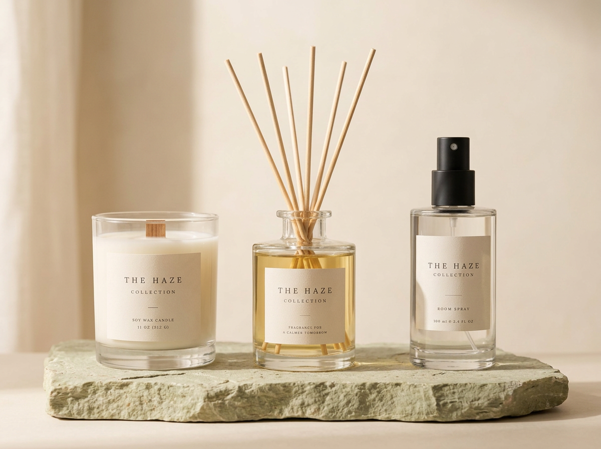 11 oz candle, 7 oz reed diffuser and 100 ml room spray